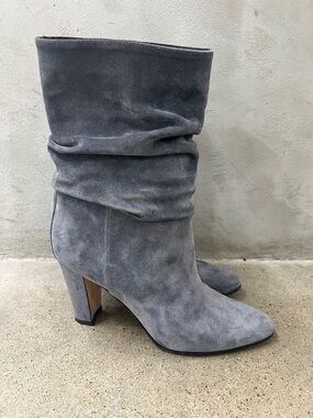 Manolo Blahnik Gray Suede Slouch Heel Boots